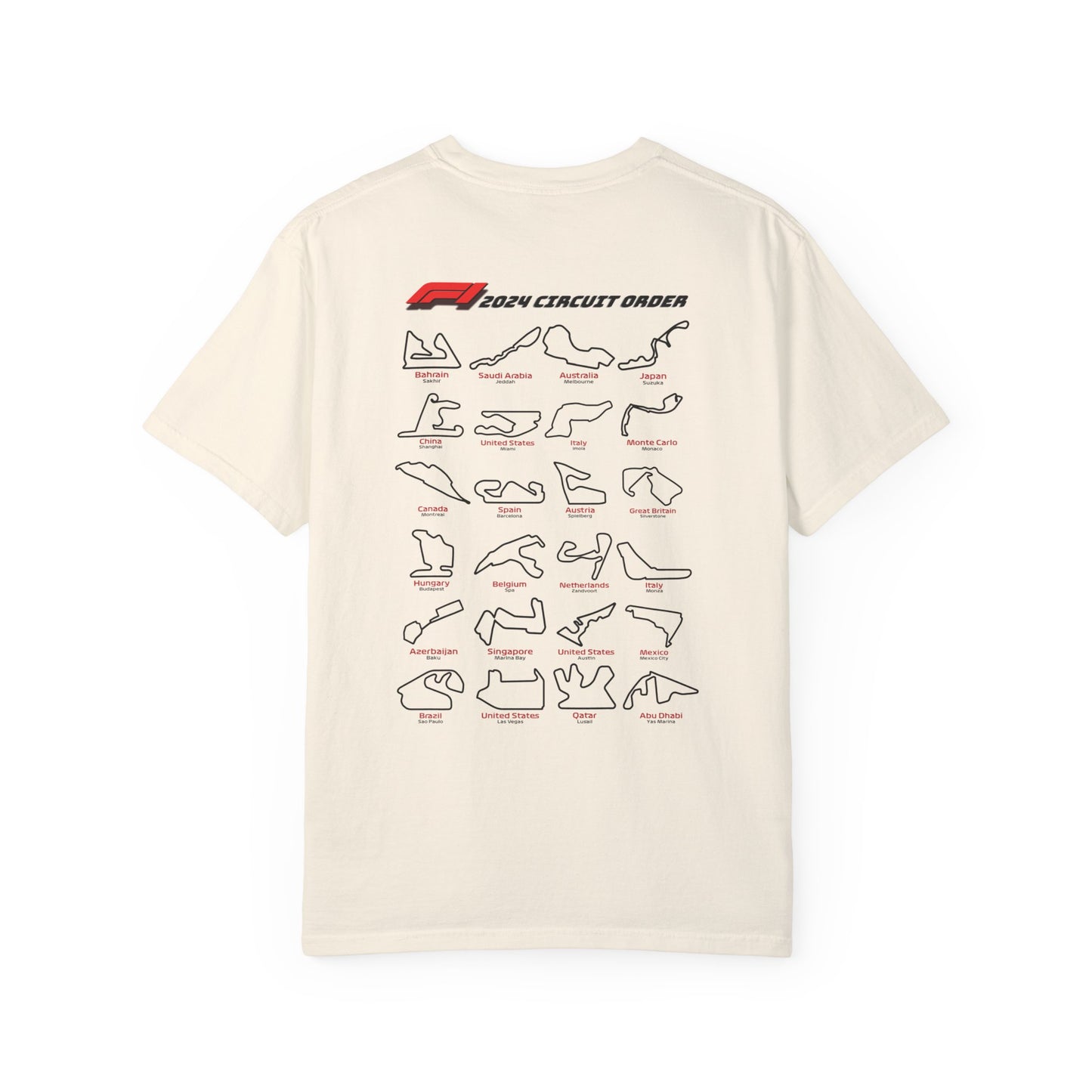 Formula 1 2024 Circuits | Tracks | In Order of 2024 Season | Unisex T-Shirt | Comfort Colors | F1